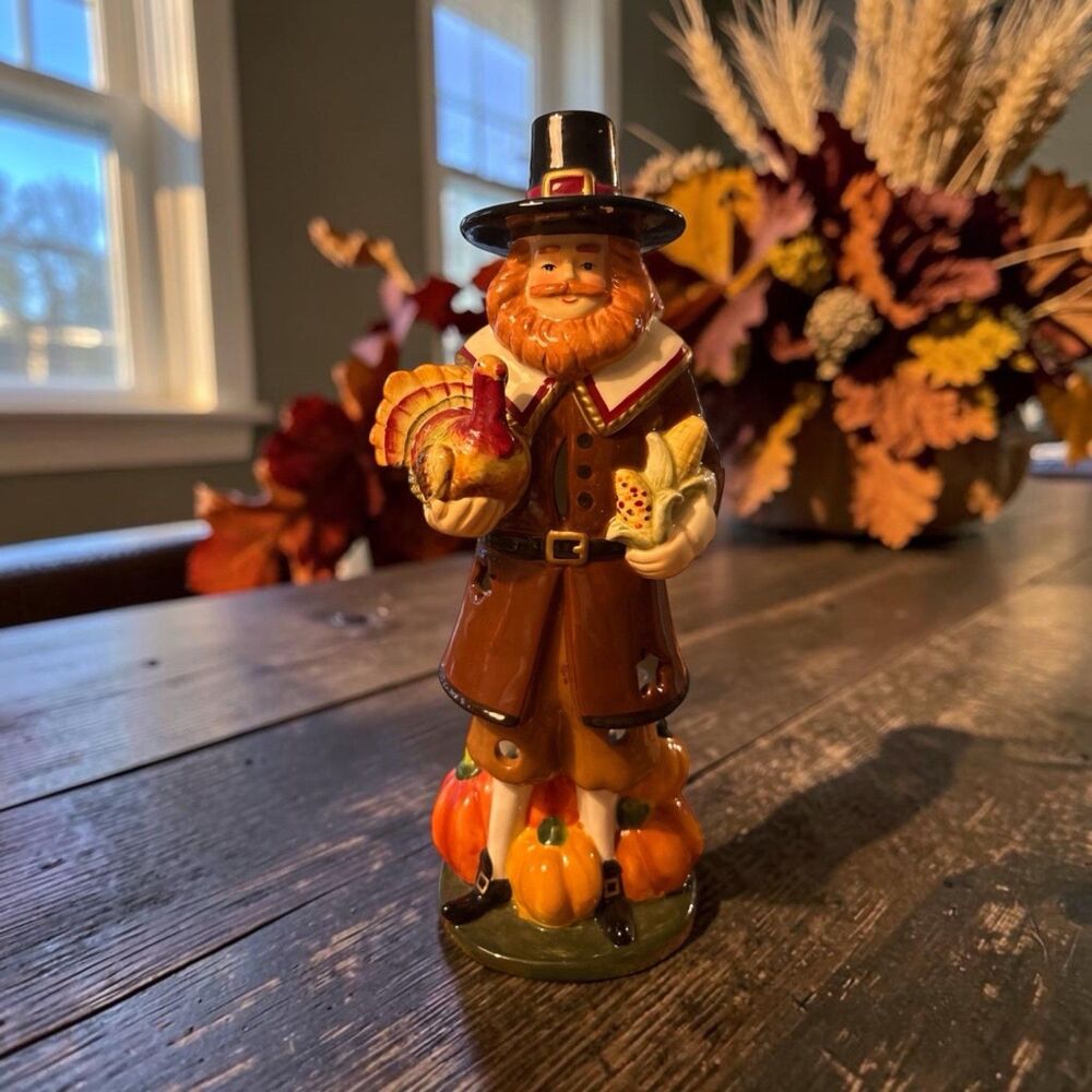 Home Interior Thanksgiving Pilgrim Man Harvest Candle Holders Fall 1990s 12 Inch